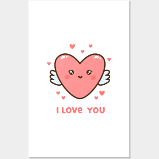 Kawaii heart with text "I  love you" Posters and Art
